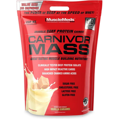 Musclemeds CARNIVOR Mass Gainer Beef Protein Isolate Shake, 50 Grams Protein, 125 Grams Carbs, 0 Fat, 0 Sugar, Lactose Free, Halal Certified, Chocolate Peanut Butter, 6 Pound