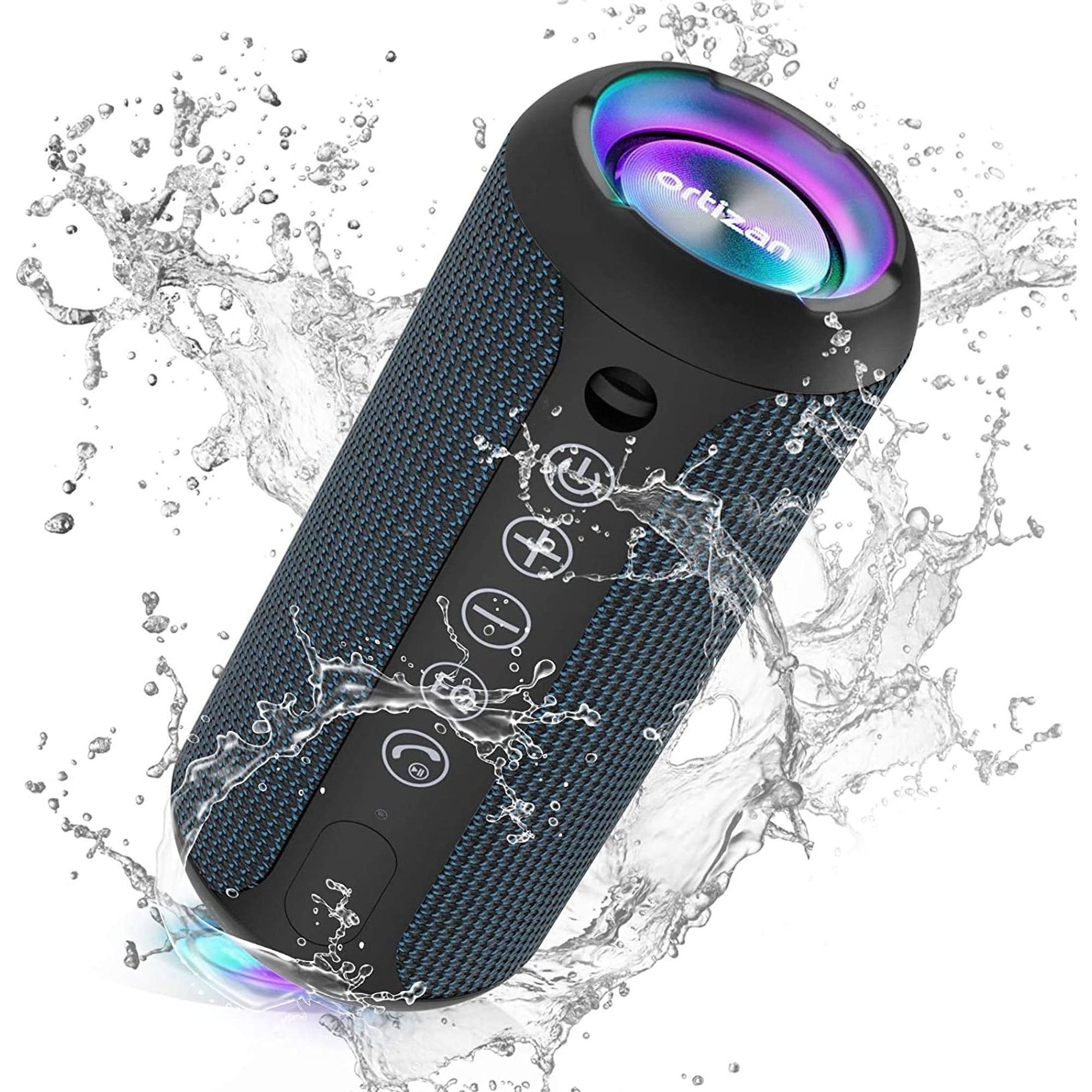 Ortizan Portable Bluetooth Speaker: IPX7 Waterproof, 24W Loud Sound, Deep Bass, Bluetooth 5.3, LED Lights, Wireless Stereo Pairing, 30H Playtime, for Home/Outdoor/Party/Beach, Birthday Gift Black