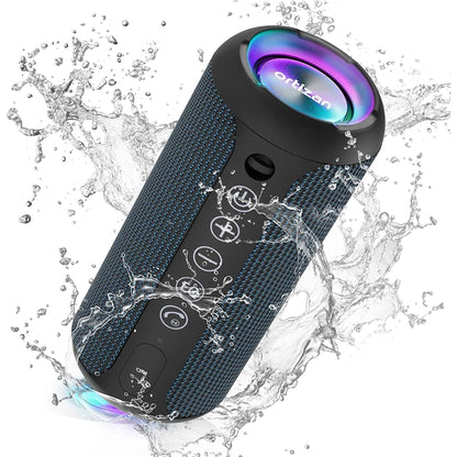 Ortizan Portable Bluetooth Speaker: IPX7 Waterproof, 24W Loud Sound, Deep Bass, Bluetooth 5.3, LED Lights, Wireless Stereo Pairing, 30H Playtime, for Home/Outdoor/Party/Beach, Birthday Gift Black