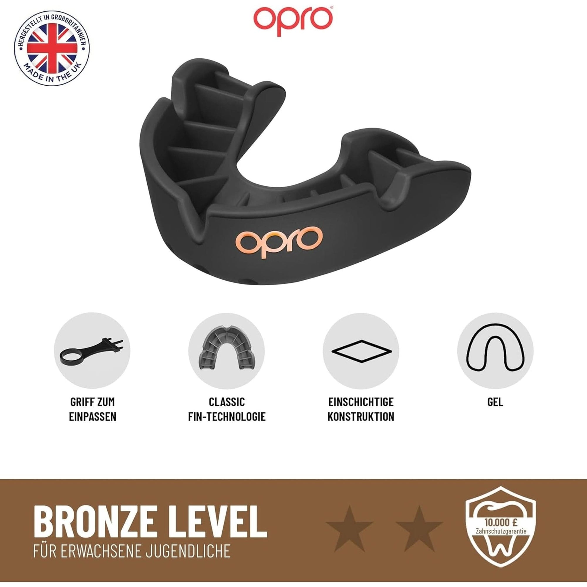 OPRO Bronze Level UFC Adult and Youth Sports Mouthguard with Case and Fitting Device, Gum Shield for UFC, MMA, Boxing, BJJ and Other Combat Sports Black, Adult