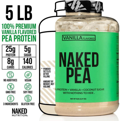 Naked Pea - Vanilla Pea Protein - Pea Protein Isolate from North American Farms - 5Lb Bulk, Plant Based, Vegetarian & Vegan Protein. Easy to Digest, Non-Gmo, Gluten Free, Lactose Free, Soy Free