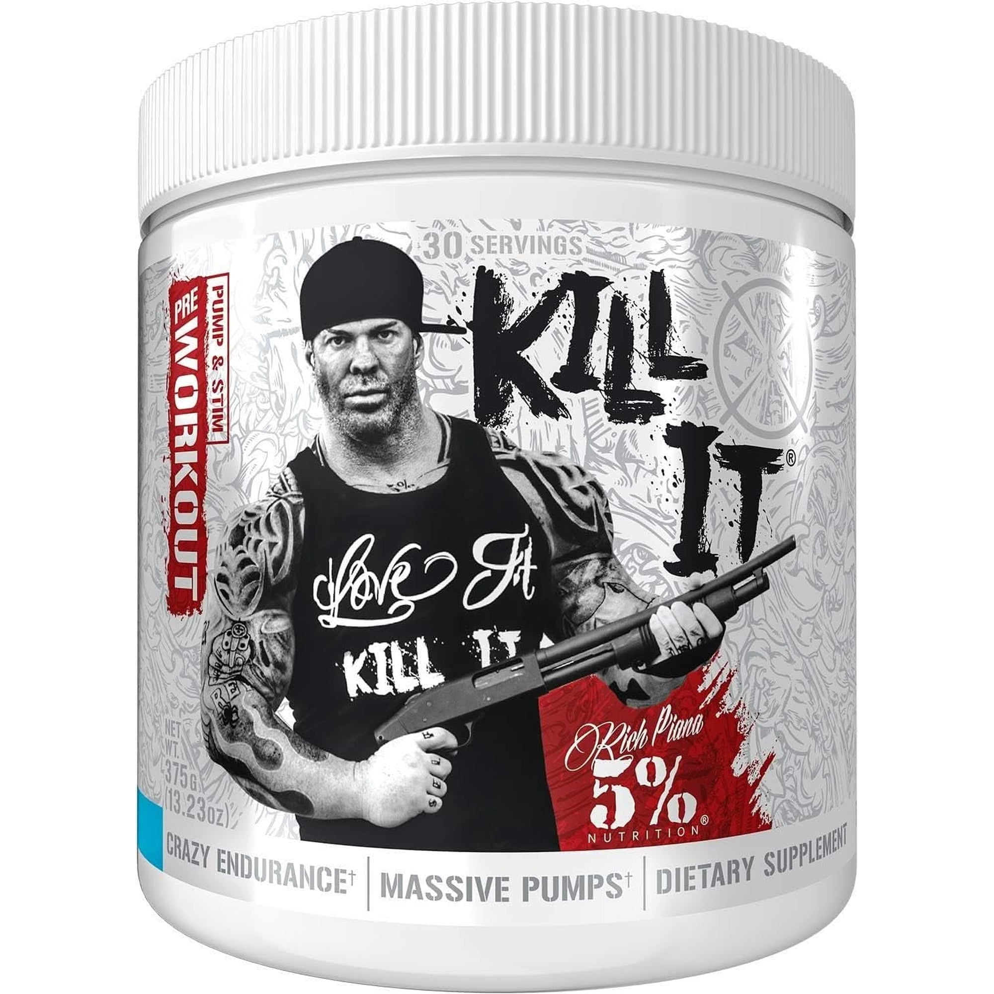 5% Nutrition Rich Piana Kill It Pre Workout Powder W/Creatine, Jitter-Free Caffeine, No-Booster, Beta Alanine, L-Citrulline for Focus, Pump, Endurance, Recovery 13.23 Oz, 30 Srvgs (Fruit Punch)