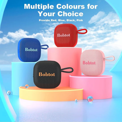 Bobtot Portable Bluetooth Speakers Wireless Speaker - Waterproof Mini Shower Speaker with 16 Hours Playtime, Loud Stereo Sound, Rich Bass, TWS, Built-In Mic for Home Travel Sport, Black