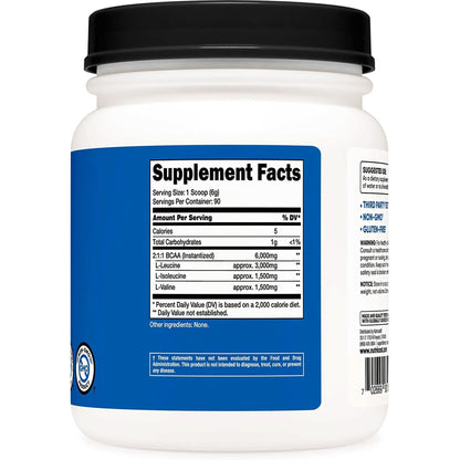 Nutricost BCAA Powder 2:1:1 (90 Servings, No Flavor Added) - Branched Chain Amino Acids