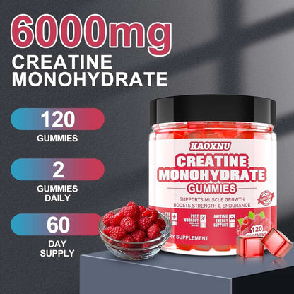 Creatine Monohydrate Gummies for Men & Women 120 CT - 5000Mg of Creatine Monohydrate per Serving - Sugar Free Chewable Creatine for Muscle Strength, Muscle Builder, Energy Boost (Raspberry Flavor)