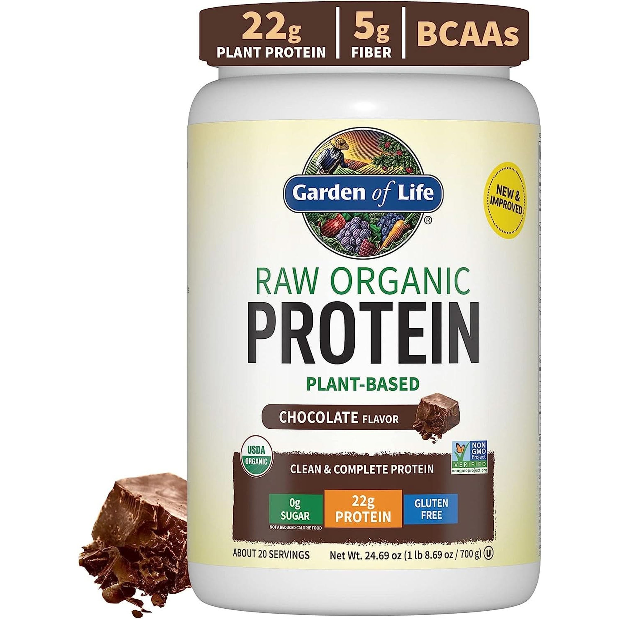 Raw Organic Protein Garden of Life Vanilla Powder, 20 Servings: Certified Vegan, Gluten Free, Organic, Non-Gmo, Plant Based Sugar Free Protein Shake with Probiotics & Enzymes, 4G Bcaas, 22G Protein