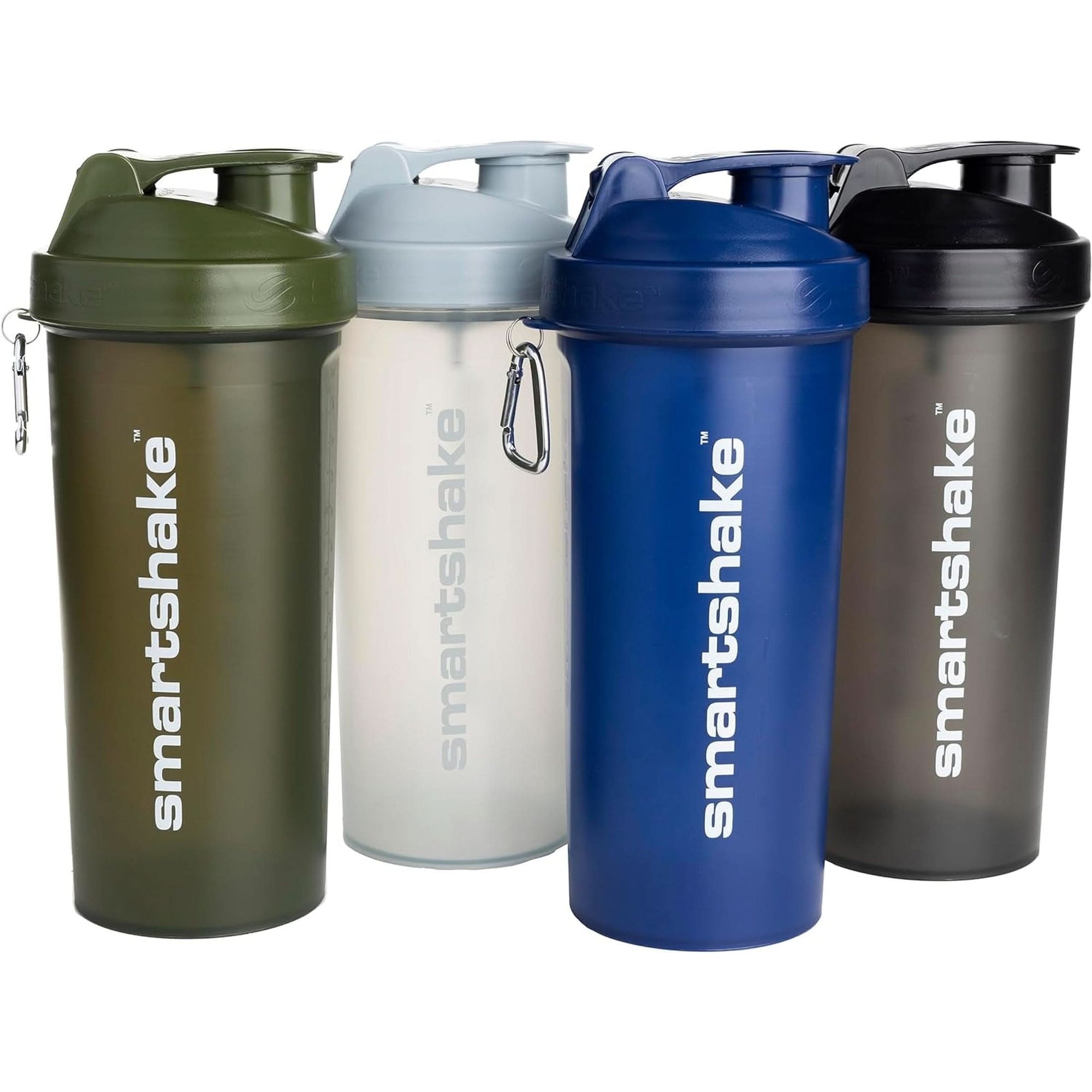 Smartshake O2GO ONE 4-Pack Protein Shaker Bottle 600 Ml | 20 Oz - Storage Included - Leakproof Screw-On Lid - BPA Free – Unisex - Mist Gray, Army Green, Black, Navy Blue