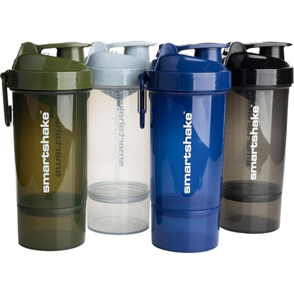 Smartshake O2GO ONE 4-Pack Protein Shaker Bottle 600 Ml | 20 Oz - Storage Included - Leakproof Screw-On Lid - BPA Free – Unisex - Mist Gray, Army Green, Black, Navy Blue