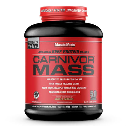 Musclemeds CARNIVOR Mass Gainer Beef Protein Isolate Shake, 50 Grams Protein, 125 Grams Carbs, 0 Fat, 0 Sugar, Lactose Free, Halal Certified, Chocolate Peanut Butter, 6 Pound