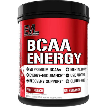 EVL Bcaas Amino Acids Powder - BCAA Energy Pre Workout Powder for Muscle Recovery Lean Growth and Endurance - Rehydrating BCAA Powder Post Workout Recovery Drink with Natural Caffeine - Furious Grape