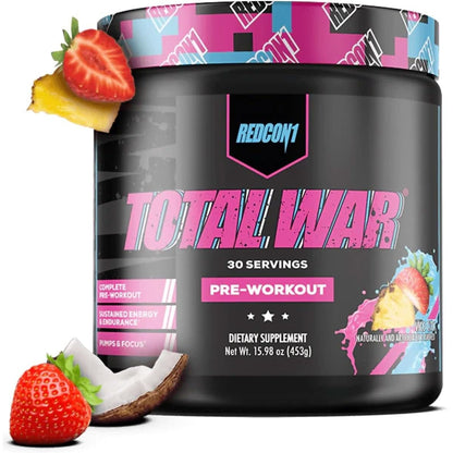 REDCON1 Total War Preworkout - Contains 320Mg of Caffeine from Green Tea, Juniper & Beta Alanine - Pre Work Out with Amino Acids to Increase Pump, Energy + Endurance (Rainbow Candy, 30 Servings)