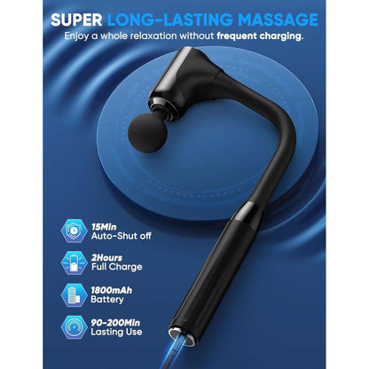 Massage Gun Deep Tissue - Back Massager for Pain Relief Deep Tissue with Extended Handle, 12MM Percussion Less-Shock Neck/Foot/Leg/Shoulder Massager, Infinitely Adjustable Speed & 4 Replaceable Heads