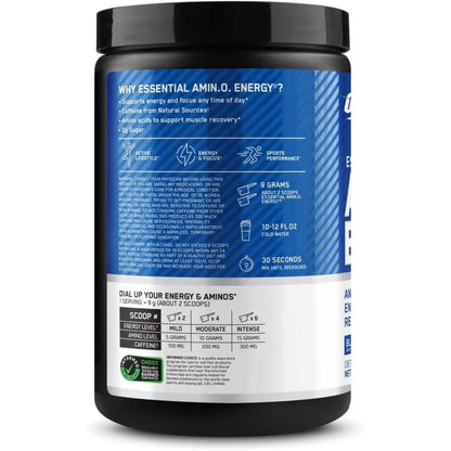 Optimum Nutrition Amino Energy - Pre Workout with Green Tea, BCAA, Amino Acids, Keto Friendly, Green Coffee Extract, Energy Powder - Blue Raspberry, 30 Servings (Packaging May Vary)