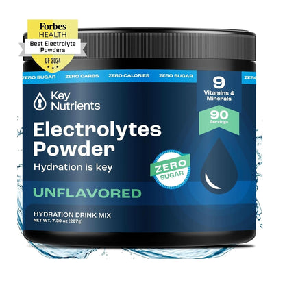 KEY NUTRIENTS Multivitamin Electrolytes Powder No Sugar - Sweet Blue Raspberry Electrolyte Powder - Endurance & Energy Supplement - Hydration Powder - No Calories - 90 Servings - Made in USA