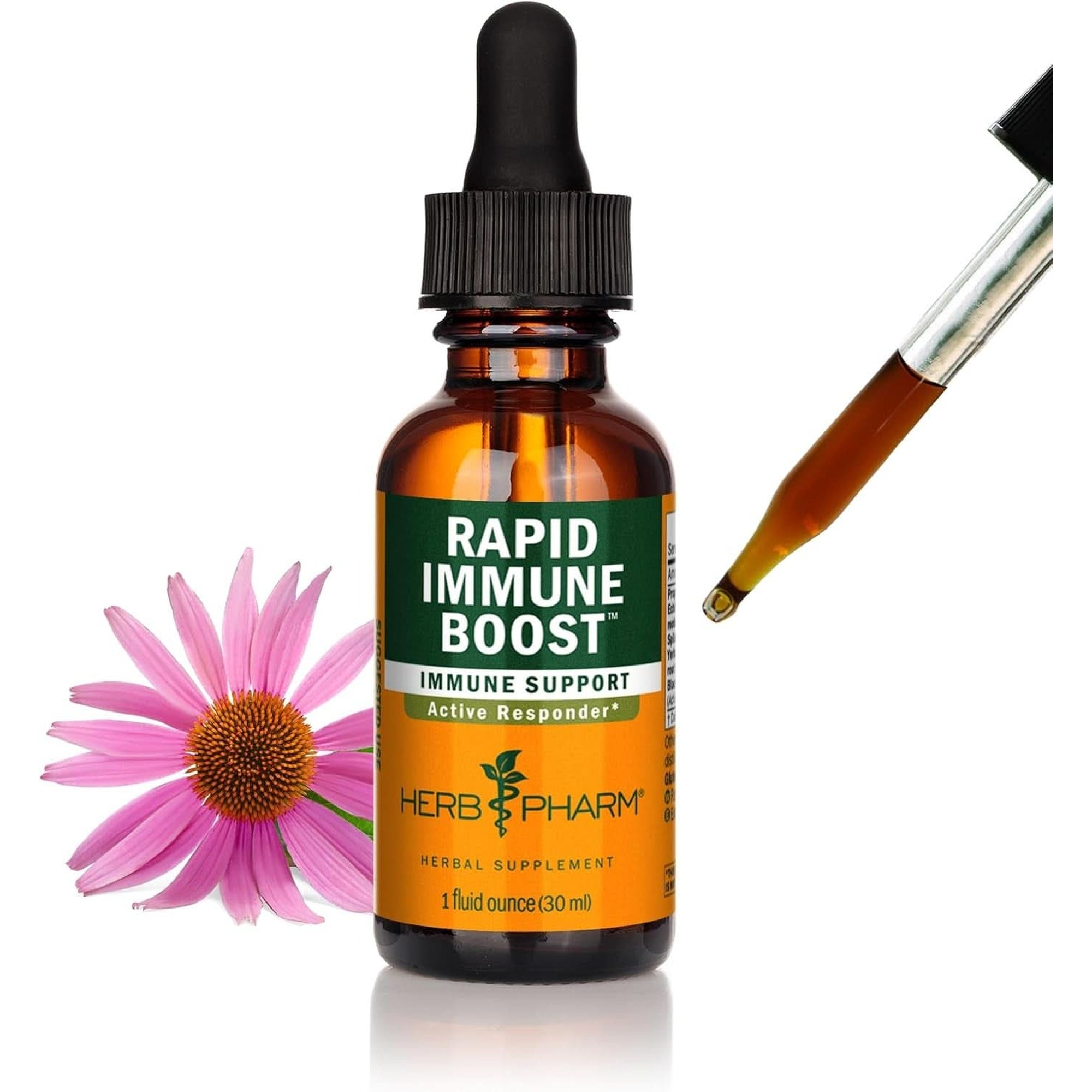 Herb Pharm Organic Rapid Immune Boost: Fast-Absorbing Tincture for Adults, Echinacea Tincture with Goldenseal, Ginger Extract & Elderberry, Immune Support Supplement & Wellness Aid, 4 Oz