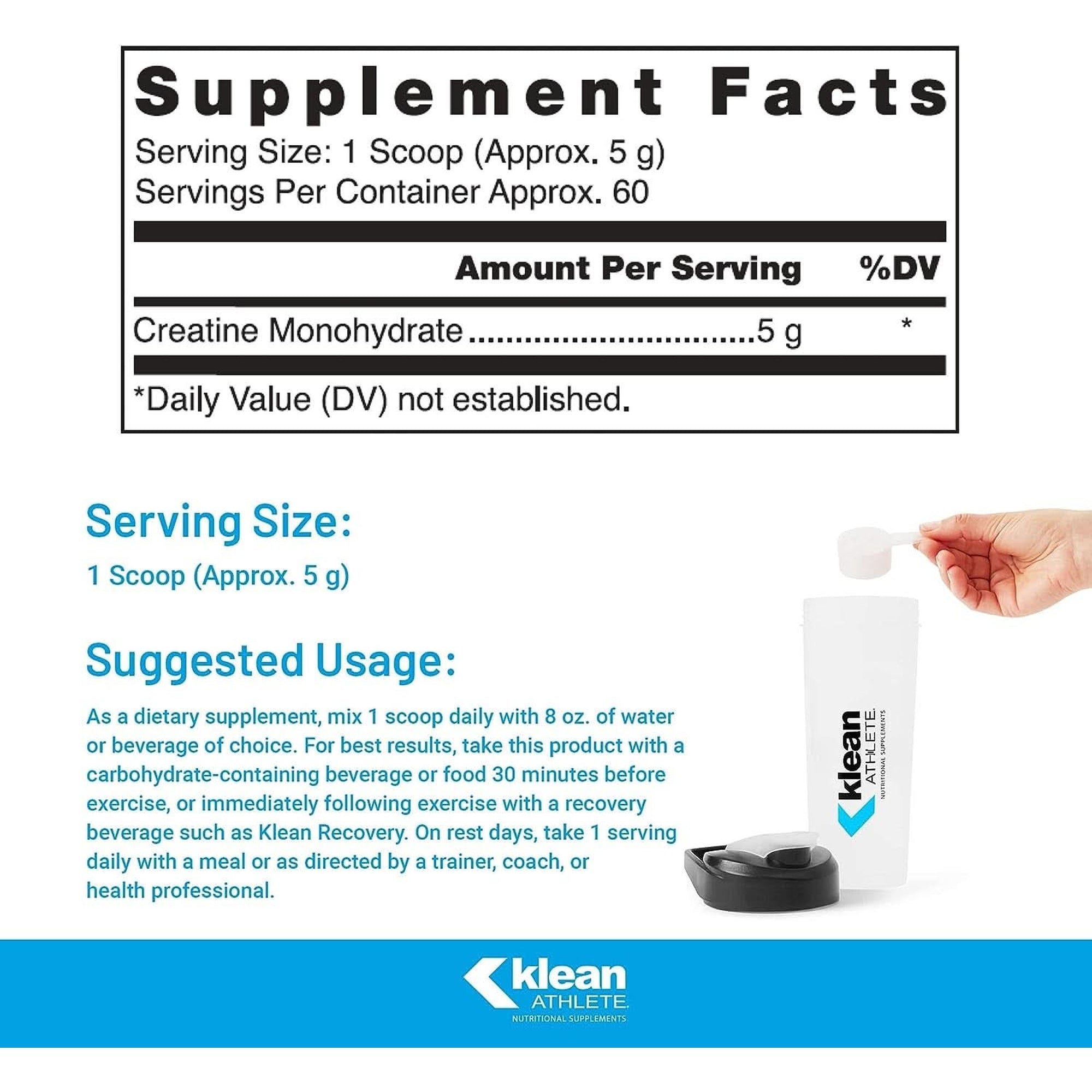 Klean ATHLETE Klean Creatine - Supports Muscle Strength, Performance & Recovery from Strenuous Exercise* - NSF Certified for Sport - 11.1 Ounces - Unflavored