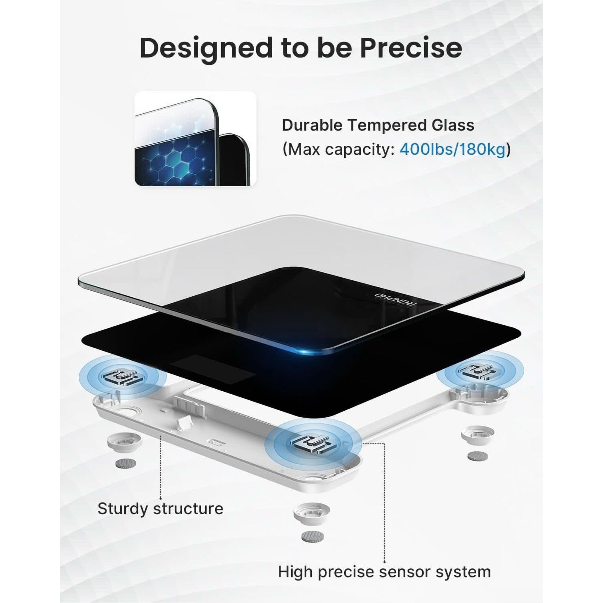 RENPHO Scale for Body Weight, Digital Bathroom Scale with Backlit LED Display, Highly Accurate & Measures Weight up to 400 Lb/180Kg, Batteries Included, Black-Core 1S