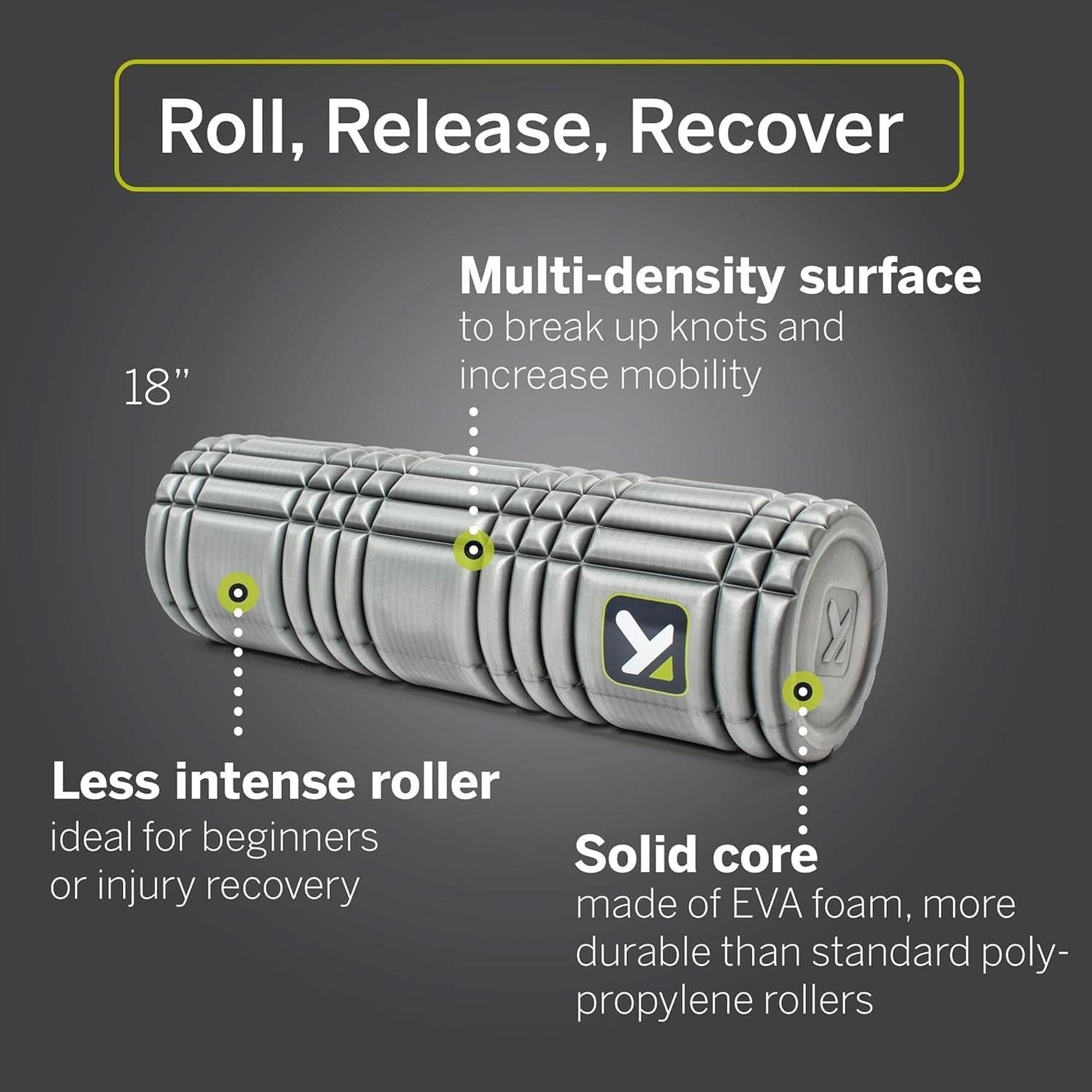 Triggerpoint CORE Foam Massage Roller with Softer Compression for Exercise, Deep Tissue and Muscle Recovery - Relieves Muscle Pain & Tightness, Improves Mobility & Circulation (12'', 18'', 36'')