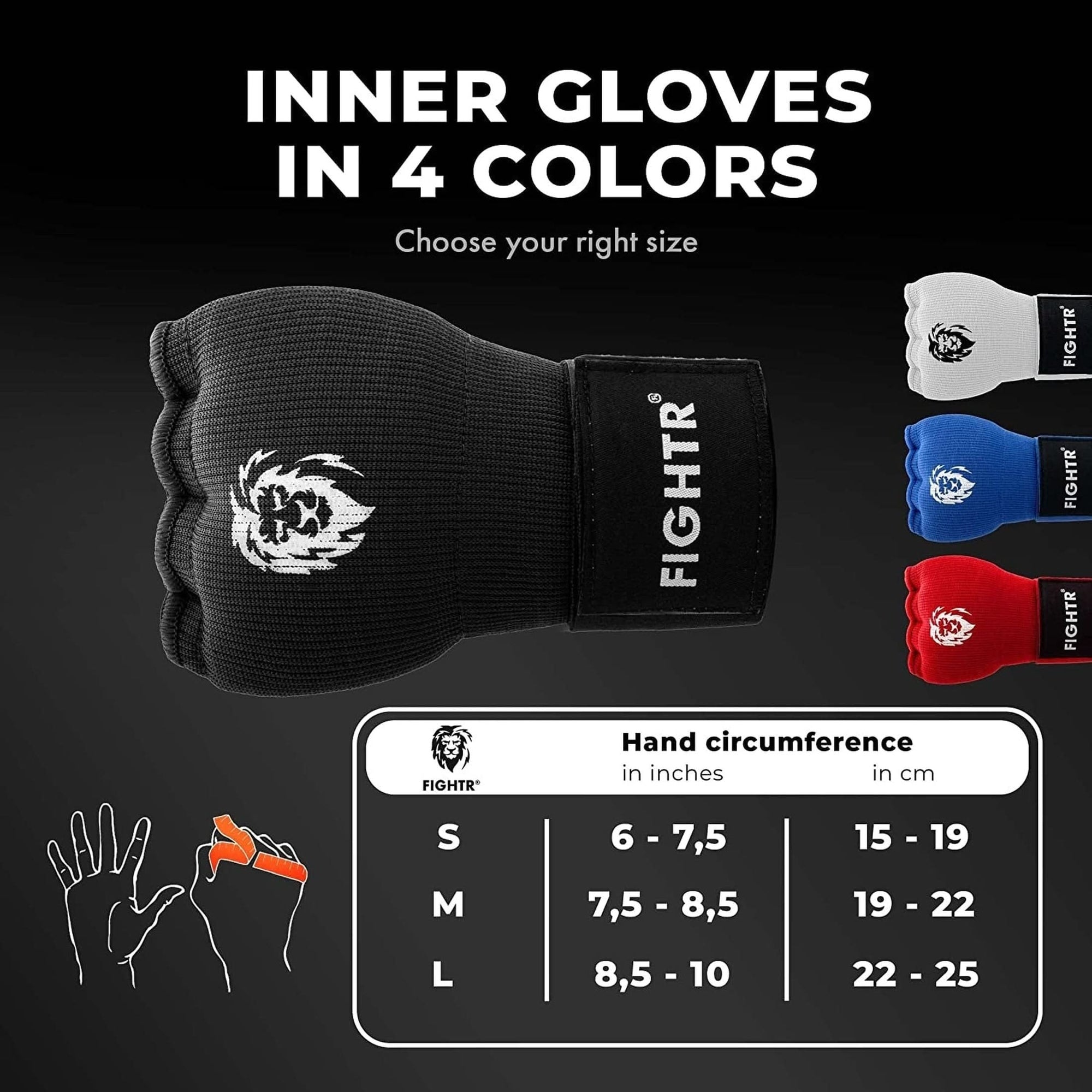 FIGHTR® Premium Gel Inner Gloves - Quick Wrapping & More Stability | Gel Hand Wraps for Boxing, MMA, Muay Thai, & Martial Arts | with Long Wrist Wrap