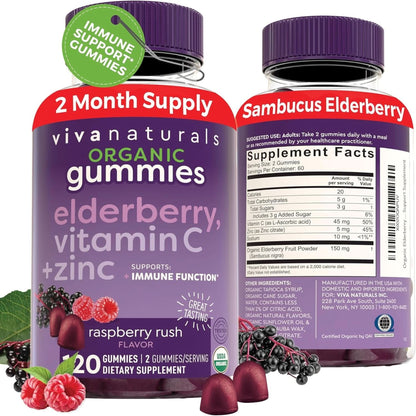 Viva Naturals Elderberry with Vitamin C and Zinc for Adults - 5 in 1 Sambucus Black Elderberry Capsules with Vitamin D3 5000 IU, Elderberries Immune Support Supplement 2 Months Supply Pills