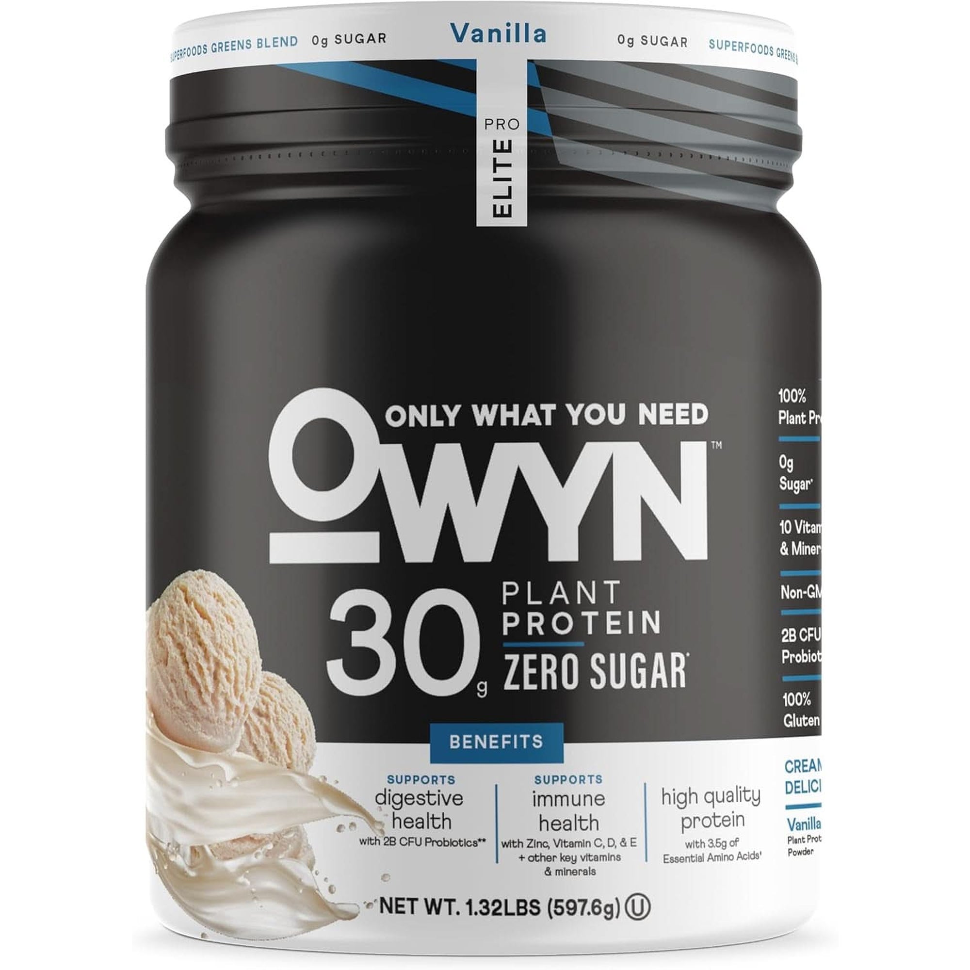 OWYN Only What You Need Pro Elite Vegan 30G Plant-Based High Protein Powder, Zero Sugar (Dark Chocolate, 2.9 Lbs)