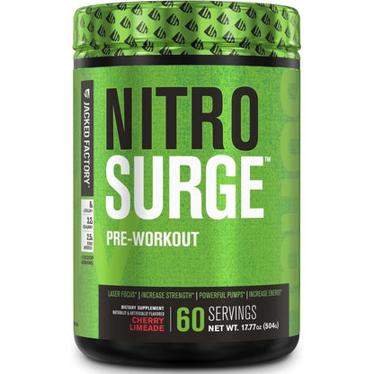 Jacked Factory NITROSURGE Pre Workout Supplement - Endless Energy, Instant Strength Gains, Clear Focus, Intense Pumps - NO Booster & Powerful Preworkout Energy Powder - 30 Servings, Arctic White