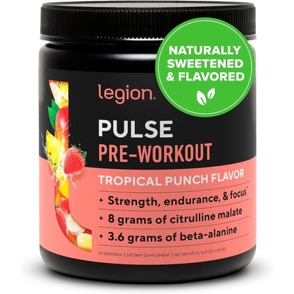 LEGION Pulse Pre Workout Supplement - All Natural Nitric Oxide Preworkout Drink to Boost Energy, Creatine Free, Naturally Sweetened, Beta Alanine, Citrulline, Alpha GPC (Fruit Punch)