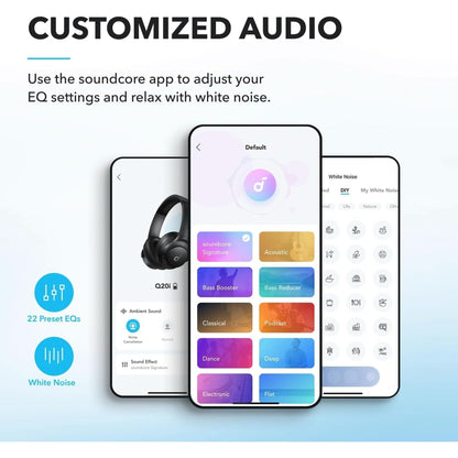 Soundcore by Anker Q20I Hybrid Active Noise Cancelling Headphones, Wireless Over-Ear Bluetooth, 40H Long ANC Playtime, Hi-Res Audio, Big Bass, Customize via an App, Transparency Mode