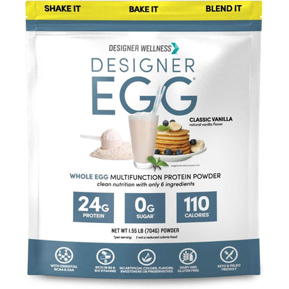 Designer Wellness, Designer Egg, Natural Egg Yolk & Egg White Protein Powder, Keto and Paleo Friendly, Low Calorie, Less Fat and Cholesterol, Dutch Chocolate, 12.4 Ounce