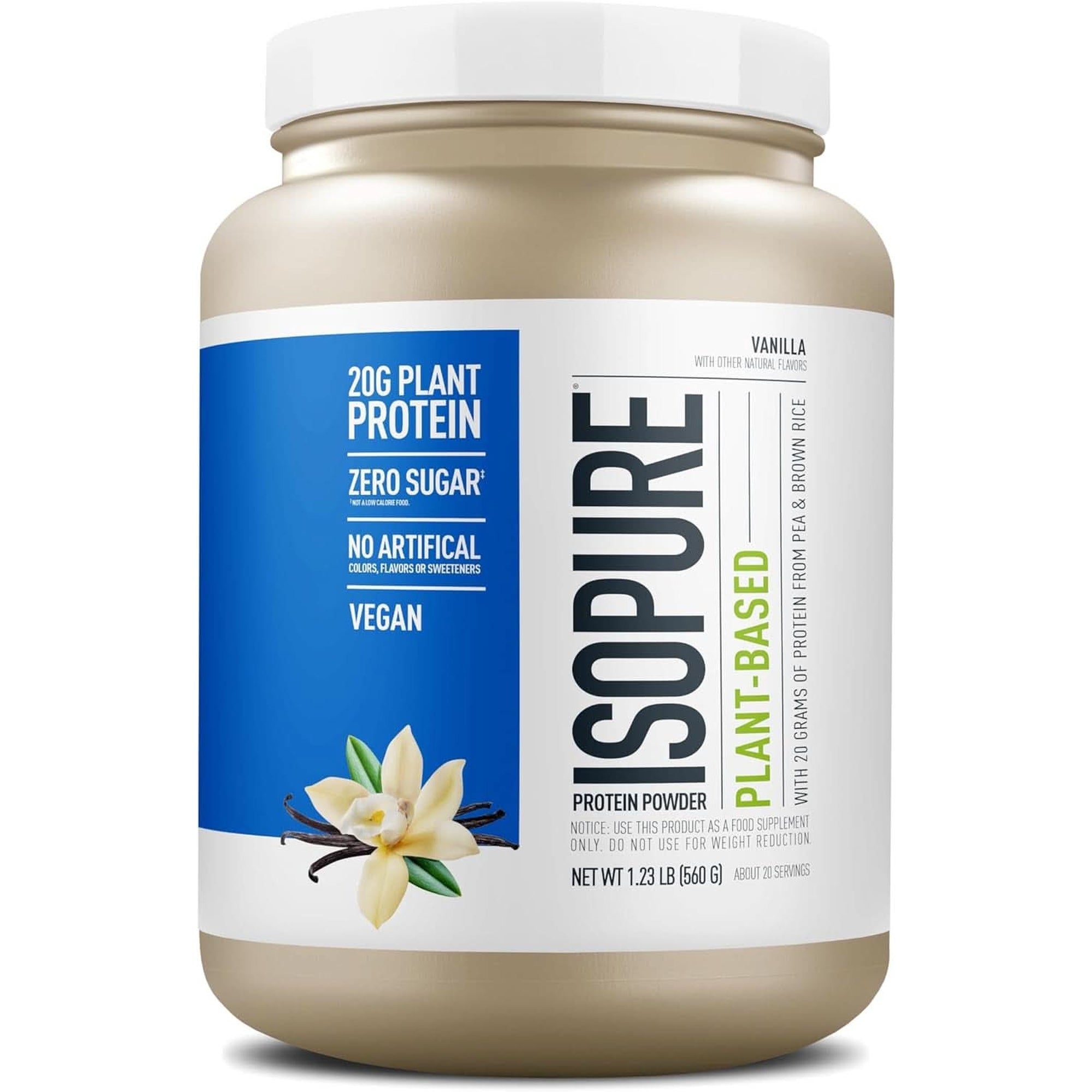 Isopure Chocolate Vegan Protein Powder, with Monk Fruit Sweetener & Amino Acids, Post Workout Recovery, Sugar Free, Plant Based, Organic Pea Protein, Dairy Free, 20 Servings (Packaging May Vary)