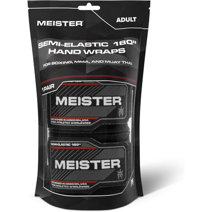 Meister Adult 180" Semi-Elastic Hand Wraps for MMA & Boxing Pair