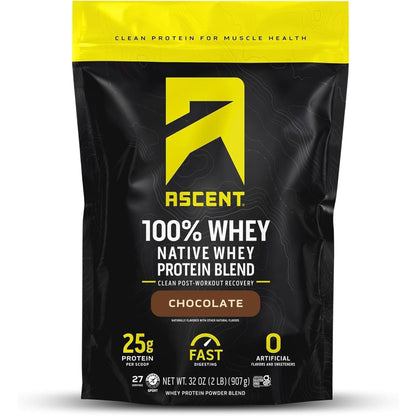 Ascent 100% Whey Protein Powder - Post Workout Whey Protein Isolate, Zero Artificial Flavors & Sweeteners, Soy & Gluten Free, 5.5G BCAA, 2.6G Leucine, Essential Amino Acids, Vanilla Bean 2 Lb