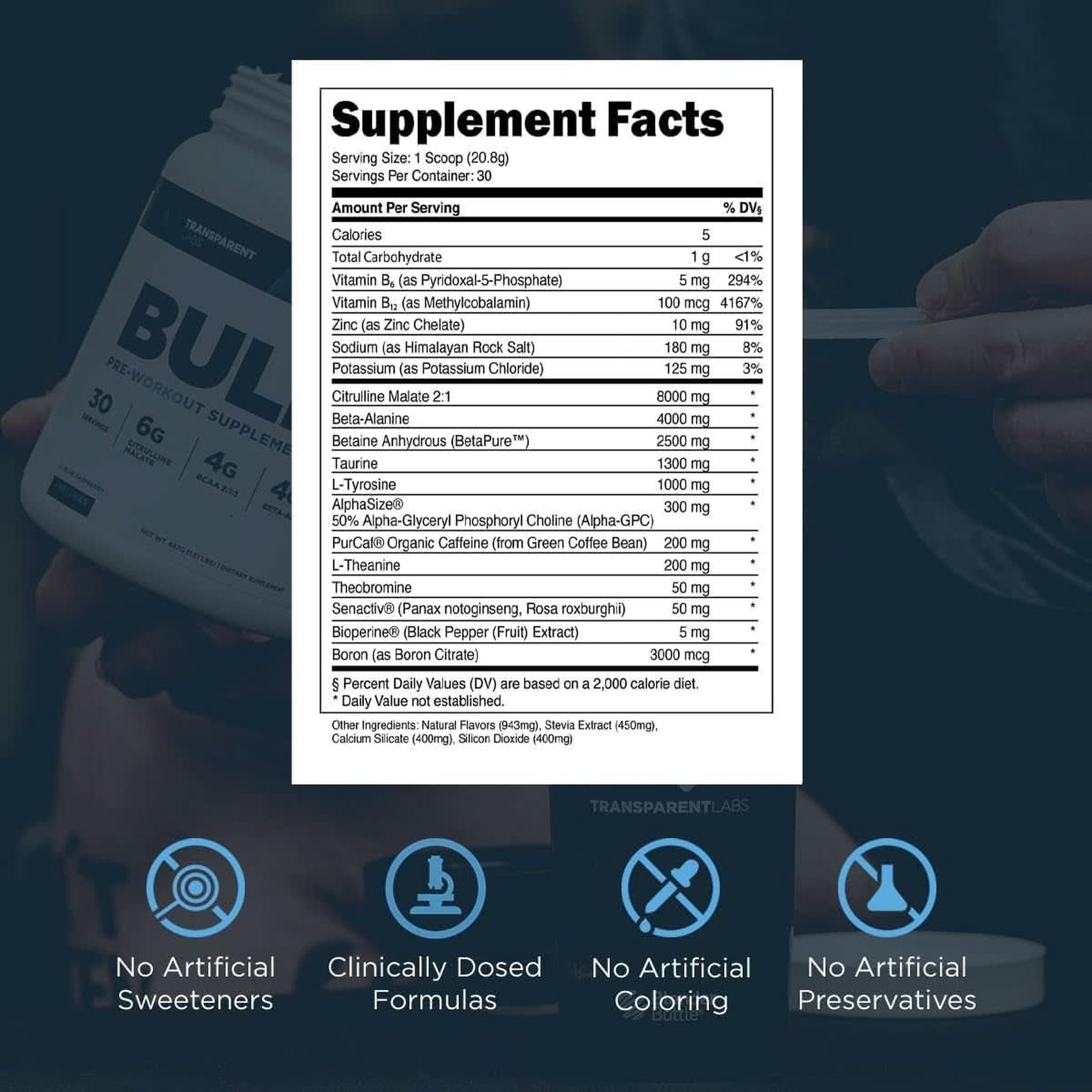 Transparent Labs Bulk Pre Workout Powder - Naturally Sweetened Advanced Pre-Workout Formula for Muscle Building and Strength - 30 Servings, Blue Raspberry