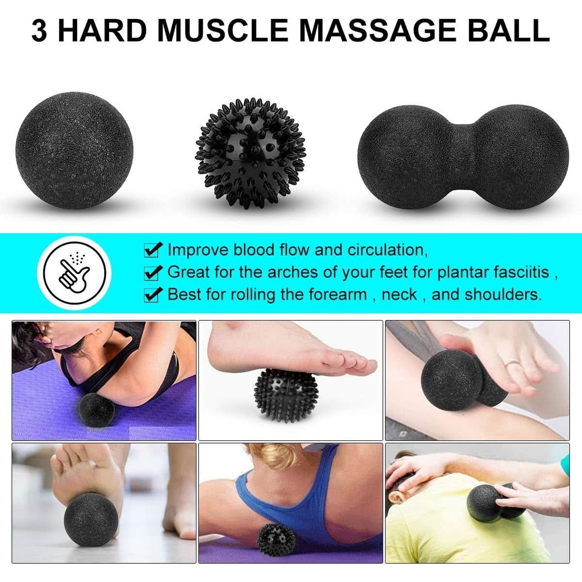 Foam Roller Set - High Density Back Roller, Muscle Roller Stick,2 Foot Fasciitis Ball, Stretching Strap, Peanut Massage Ball for Whole Body Physical Therapy & Exercise, Back Pain, Leg, Deep Tissue