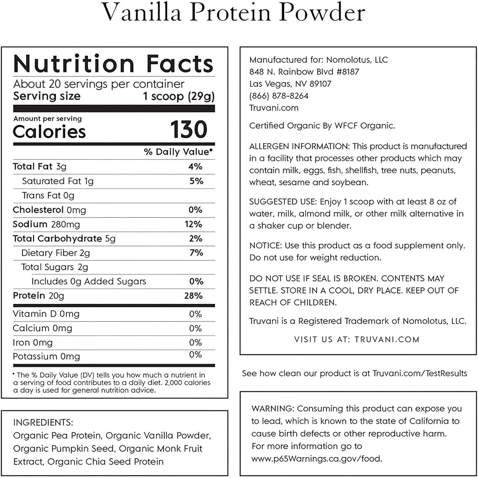 Truvani Pea Protein Powder, Vanilla, 20.9Oz, 1Pk, 20 Servings