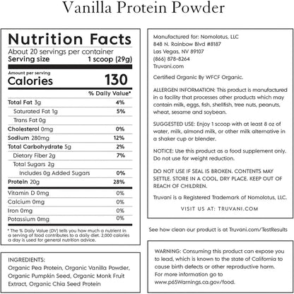 Truvani Pea Protein Powder, Vanilla, 20.9Oz, 1Pk, 20 Servings