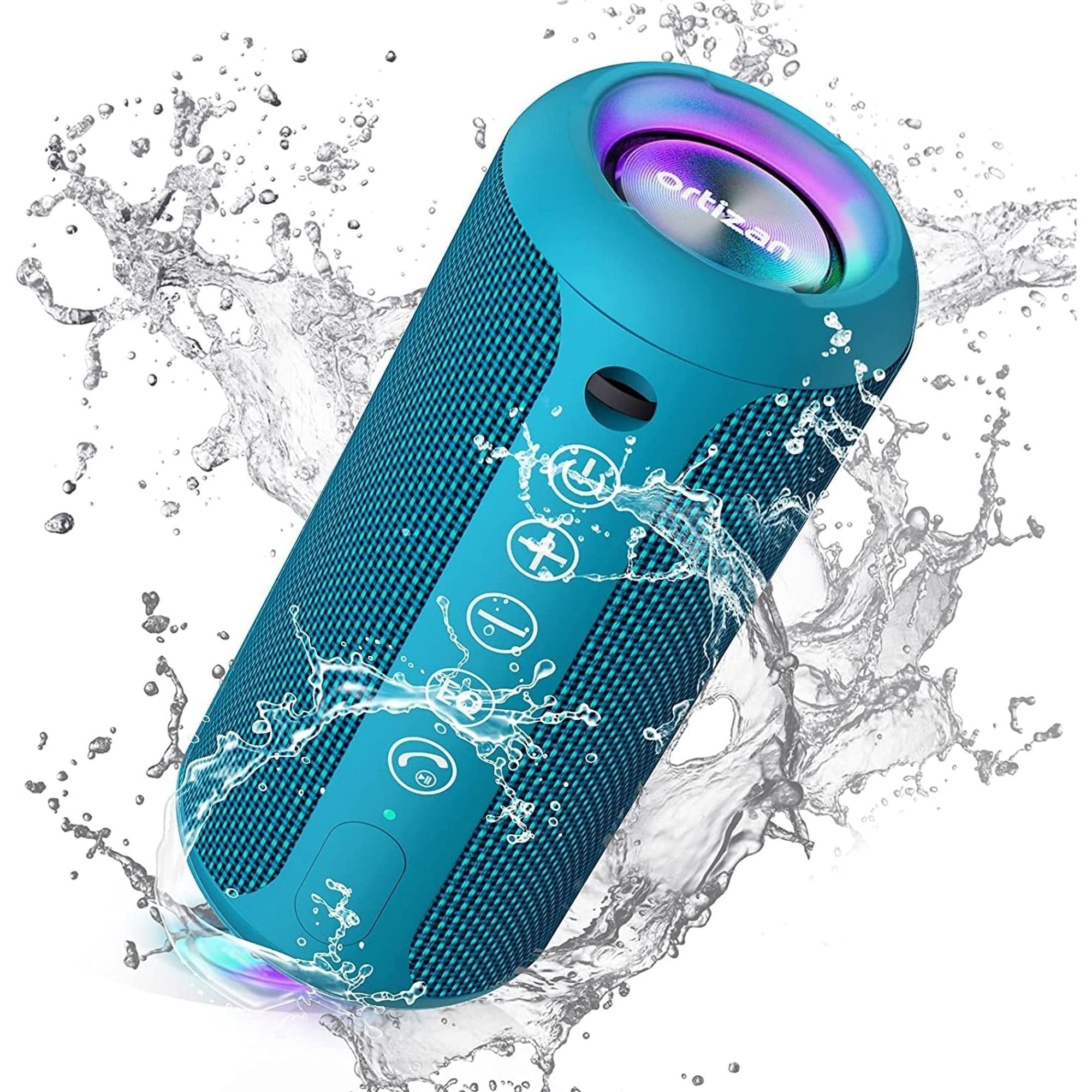 Ortizan Portable Bluetooth Speaker: IPX7 Waterproof, 24W Loud Sound, Deep Bass, Bluetooth 5.3, LED Lights, Wireless Stereo Pairing, 30H Playtime, for Home/Outdoor/Party/Beach, Birthday Gift Black