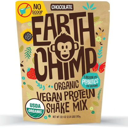 Earthchimp Organic Vegan Protein Powder - with Probiotics - Non GMO, Dairy Free, Non Whey, Plant Based Protein Powder for Women and Men, Gluten Free - 26 Servings 32 Oz (Vanilla)