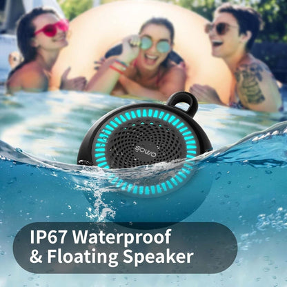 Bluetooth Shower Speaker Waterproof | Small Portable Bluetooth Speaker Wireless with Clip | Powerful Bass and Louder Volume | Colorful Lights and Lightweight | with TWS Pairing | Black