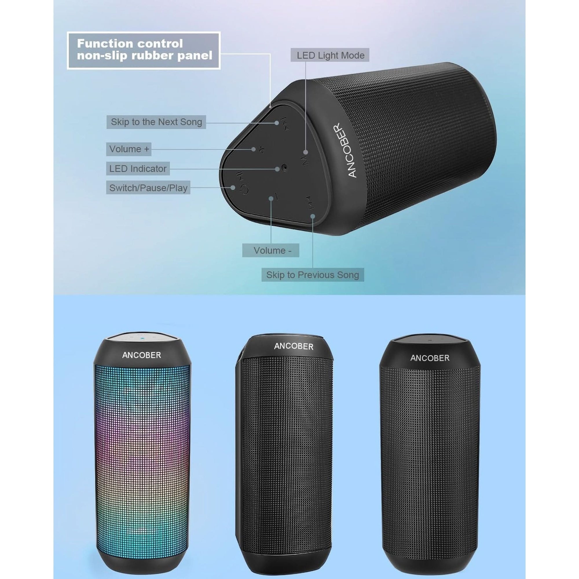 Bluetooth Speaker, Wireless Portable, HD Stereo Sound,With Cool Dynamic LED Lights, IPX4 Waterproof, BT5.3, Dual Surround Pairing, Him Her Man Teens Electronic Gadgets Gifts, for Outdoor Camping Party