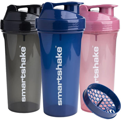 Smartshake O2GO ONE 4-Pack Protein Shaker Bottle 600 Ml | 20 Oz - Storage Included - Leakproof Screw-On Lid - BPA Free – Unisex - Mist Gray, Army Green, Black, Navy Blue