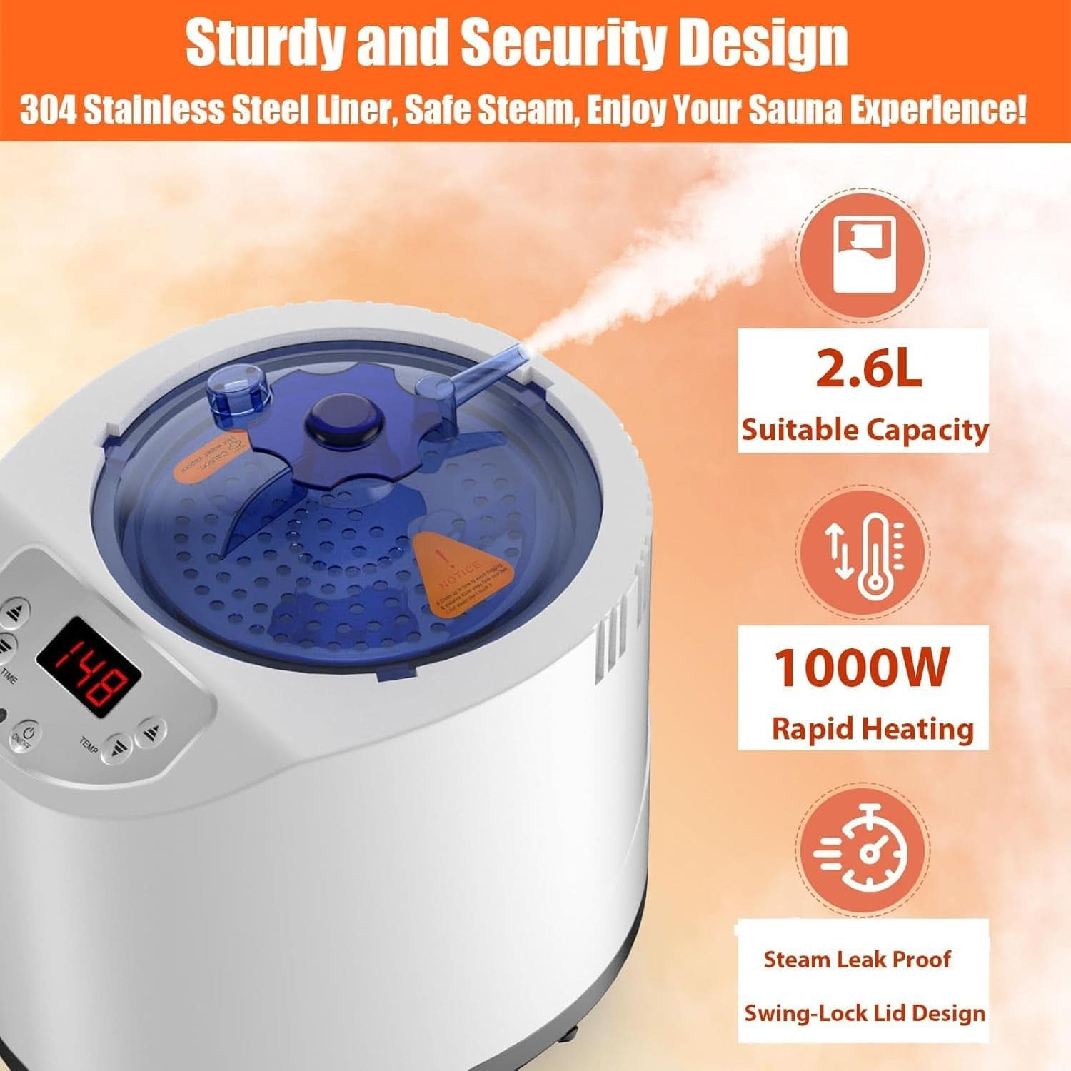 Portable Sauna for Home, Personal Steam Sauna Box, Indoor Sauna Tent at Home Full Body with 1000W 2.6L Steamer, Timer, Remote Control, Folding Chair, 9 Levels Heating, 2.6' X 2.6' X 5.9'