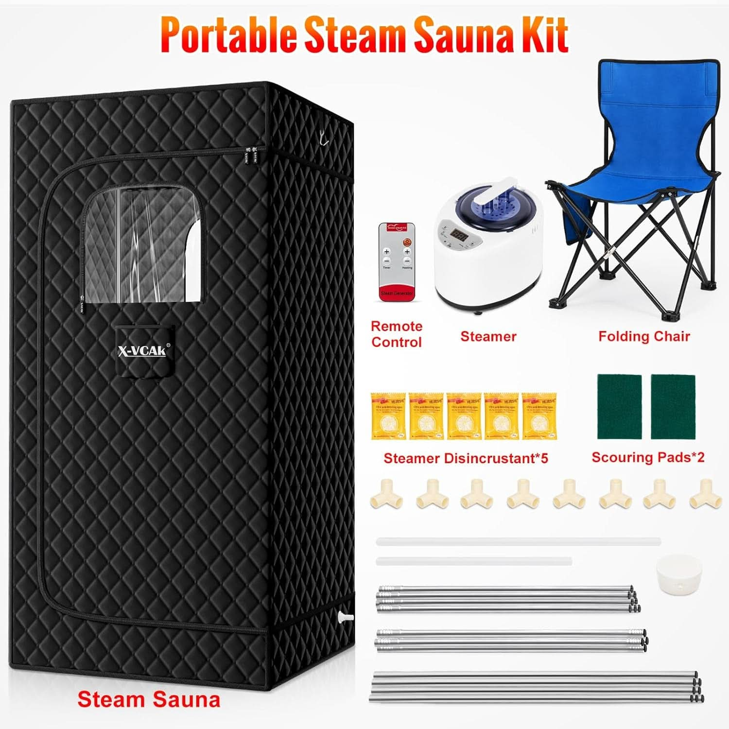 Sauna Box, Portable Steam Sauna, Portable Sauna for Home, Sauna Tent with 2.6L Steamer, 9 Levels, 2.6’ X 2.6’ X 5.9’