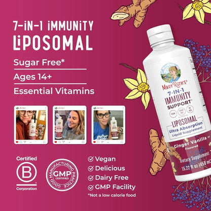 7 in 1 Immunity Liposomal by Maryruth'S | Elderberry Liquid with Vitamin C | Liquid Vitamins | Immune Support Supplement | Elderberry with Zinc and Vitamin C | Vegan| Gluten Free | 30 Servings