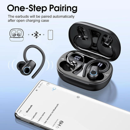 Wireless Earbuds, 2023 Bluetooth Headphones 5.3 Sport, 50H Ear Buds with Earhooks, Dual LED Displaybluetooth Earbuds, Deep Bass Stereo Noise Cancelling Headphones, IP7 Waterproof Running Earphones