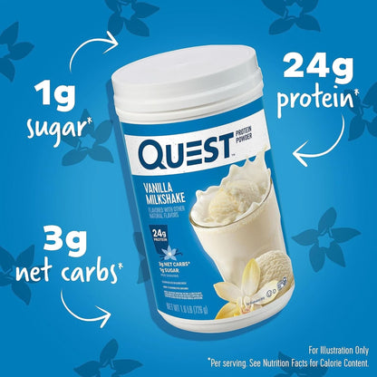 Quest Nutrition Vanilla Milkshake Protein Powder, 24G of Protein, 1G of Sugar, Low Carb, Gluten Free, 1.6 Pound, 23 Servings