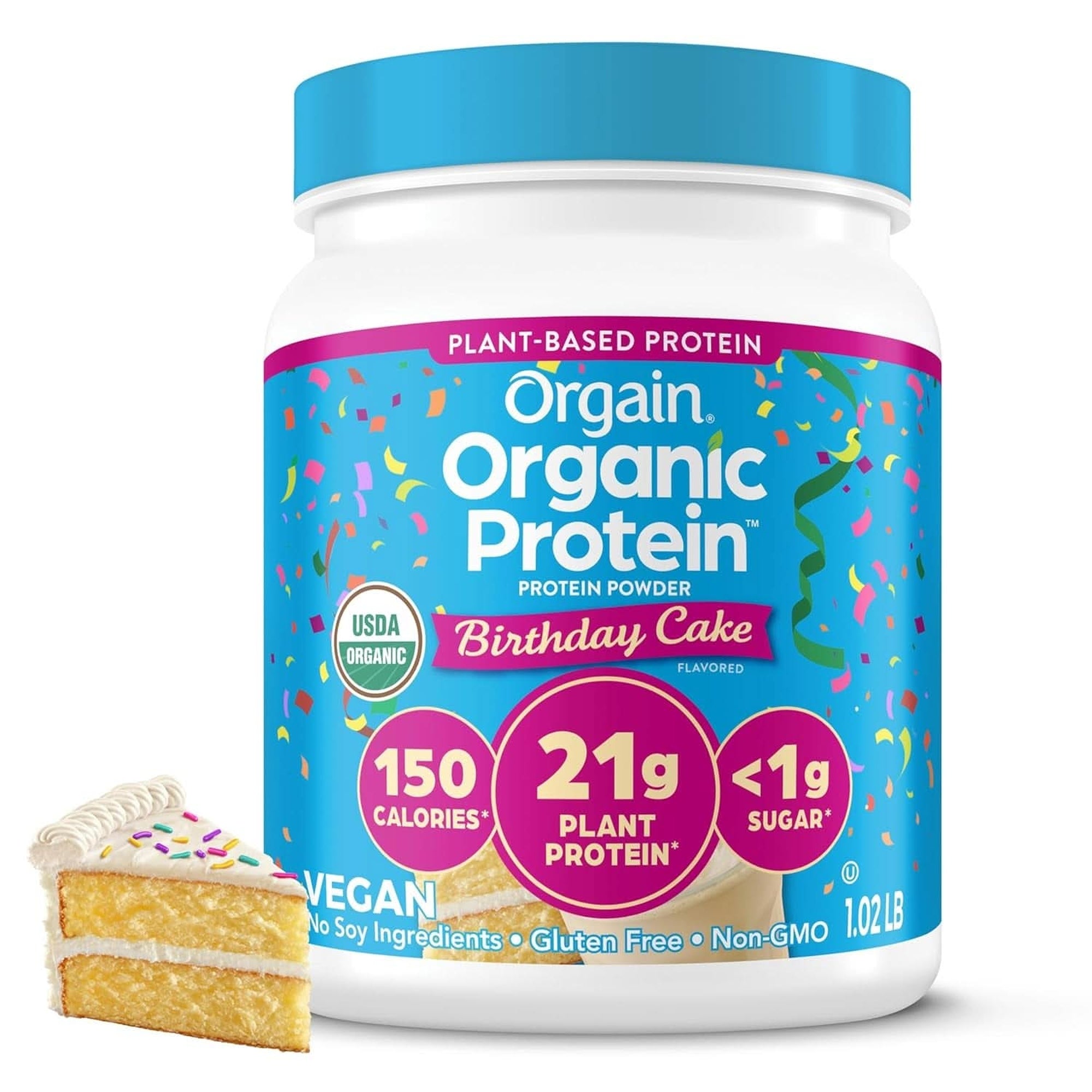 Orgain Organic Vegan Protein Powder, Strawberries & Cream - 21G Plant Based Protein, 4G Prebiotic Fiber, Low Net Carb, No Lactose Ingredients, No Added Sugar, Non-Gmo, for Shakes & Smoothies, 2.03 Lb