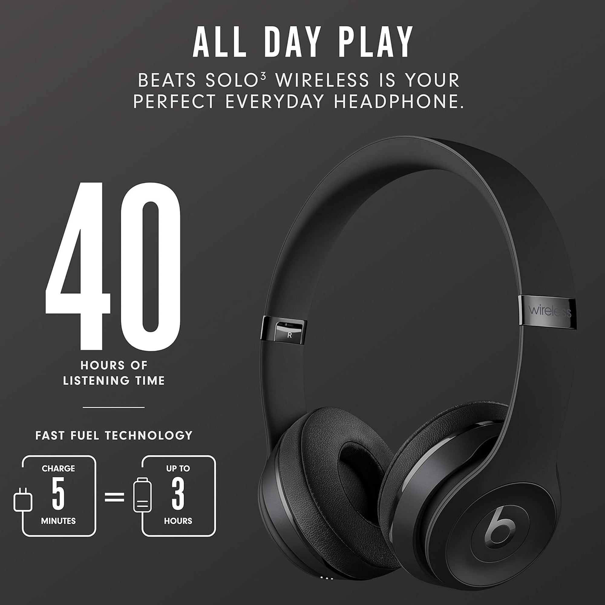 Beats Solo3 Wireless On-Ear Headphones - Apple W1 Headphone Chip, Class 1 Bluetooth - Black