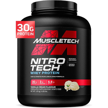 Muscletech Whey Protein Powder (Strawberry, 4 Pound) - Nitro-Tech Muscle Building Formula with Whey Protein Isolate & Peptides - 30G of Protein, 3G of Creatine & 6.6G of BCAA