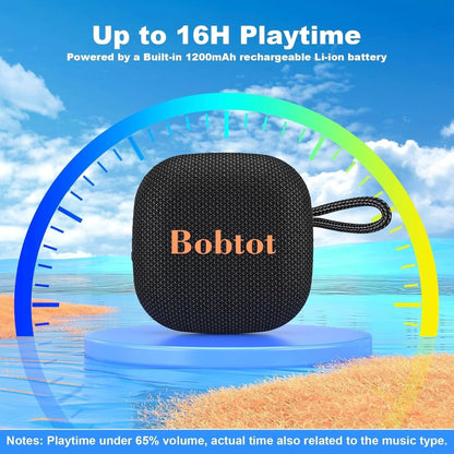 Bobtot Portable Bluetooth Speakers Wireless Speaker - Waterproof Mini Shower Speaker with 16 Hours Playtime, Loud Stereo Sound, Rich Bass, TWS, Built-In Mic for Home Travel Sport, Black